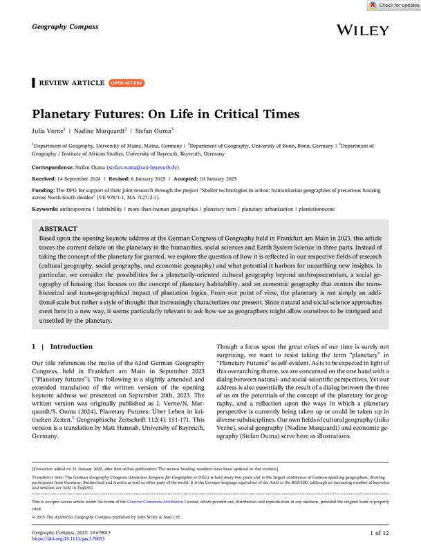 Planetary Futures : On Life in Critical Times