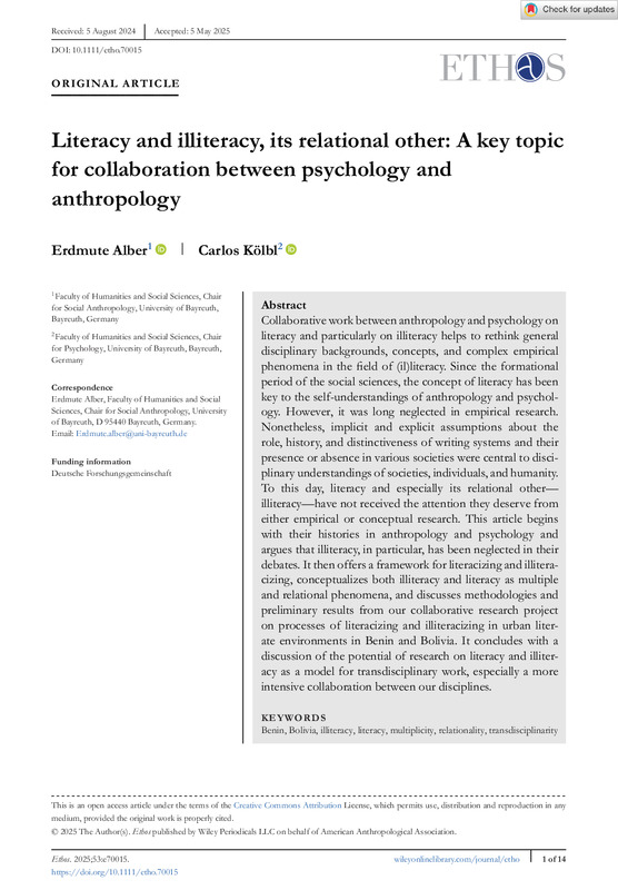 Literacy and illiteracy, its relational other : A key topic for collaboration between psychology and anthropology