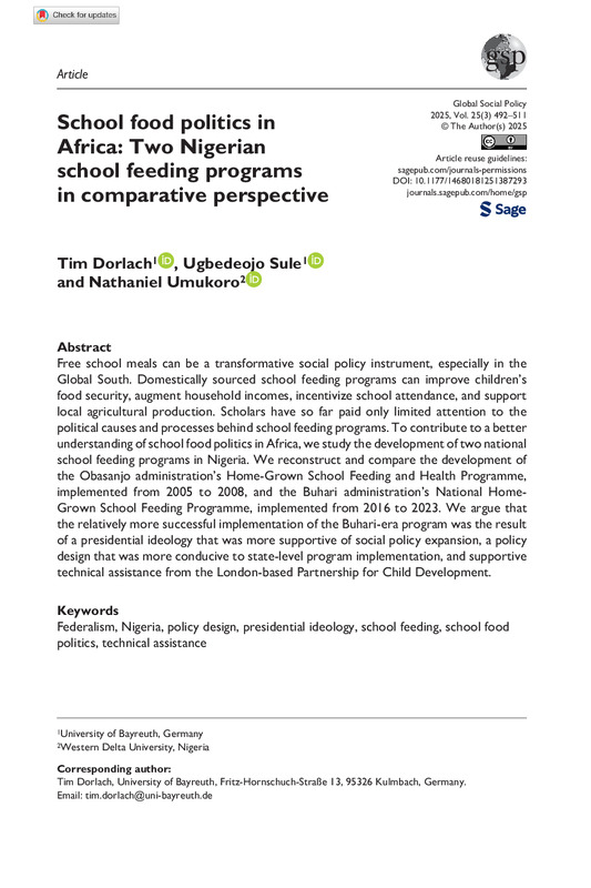 School food politics in Africa : Two Nigerian school feeding programs in comparative perspective