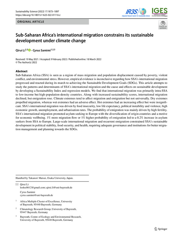 Sub-Saharan Africa's international migration constrains its sustainable development under climate change
