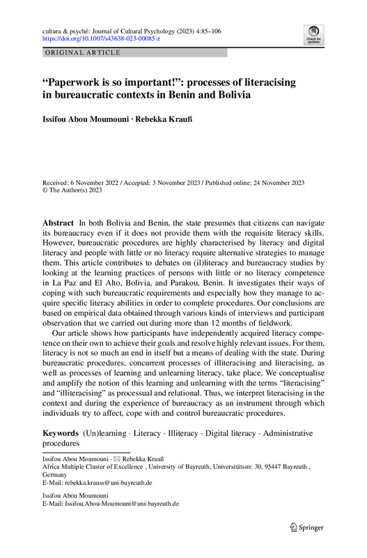 “Paperwork is so important!” : processes of literacising in bureaucratic contexts in Benin and Bolivia