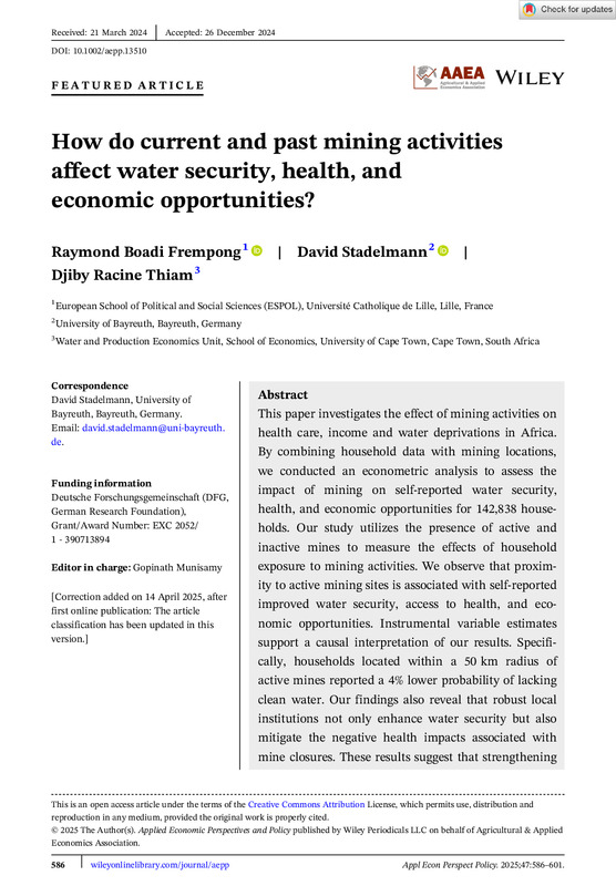 How do current and past mining activities affect water security, health, and economic opportunities?