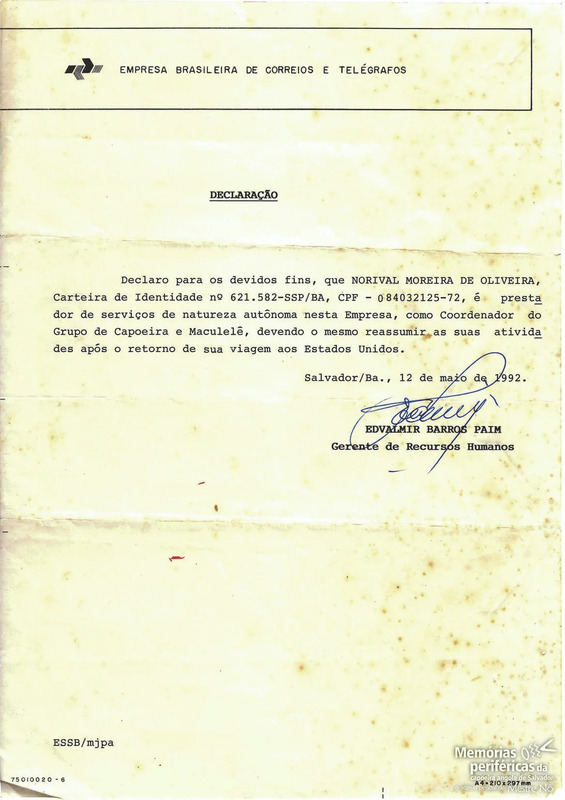Declaração de afastamento do trabalho regular para viajar para os estados unidos para dar aulas de capoeira