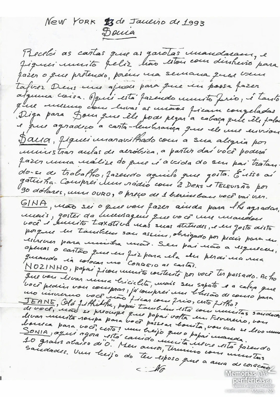 Carta enviada por Mestre Nô para Sônia