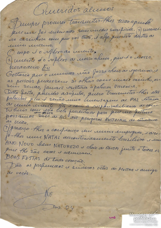 Carta do Mestre No enviada para os seus alunos